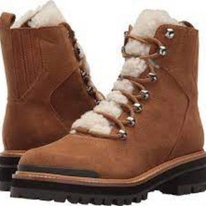 NEW MARC FISHER IZZIE LUGSOLE SUEDE LEATHER ANKLE BOOTS BROWN 6